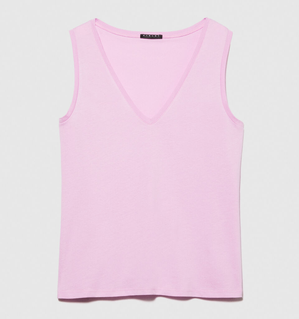 Tank top in 100% cotton - women's tops - Soft Pink | Sisley image number 6